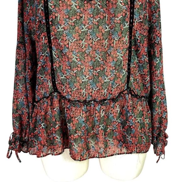 Matilda Jane Top Women XL Black Sheer Floral Long Sleeve Lace Peasant Ruffle - Picture 3 of 7